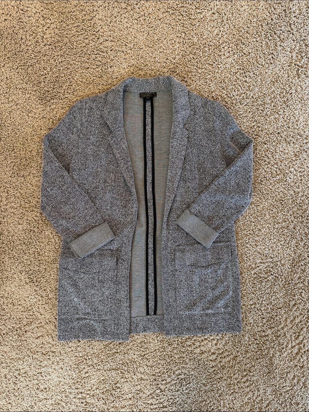 Topshop Black & White Herringbone Open-Front Blazer
